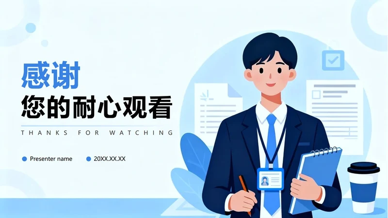 致谢页-蓝色简约扁平商务风工作实习报告PPT单页