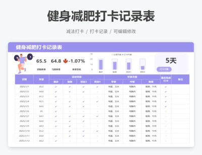 健身减肥打卡记录表