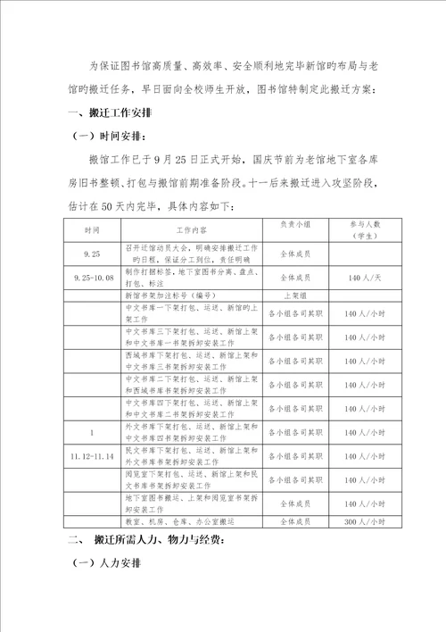 图书馆搬迁专题方案学生