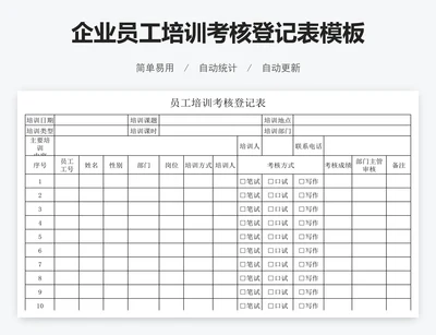企业员工培训考核登记表模板