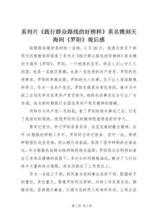 系列片《践行群众路线的好榜样》英名镌刻天海间《罗阳》观后感.docx