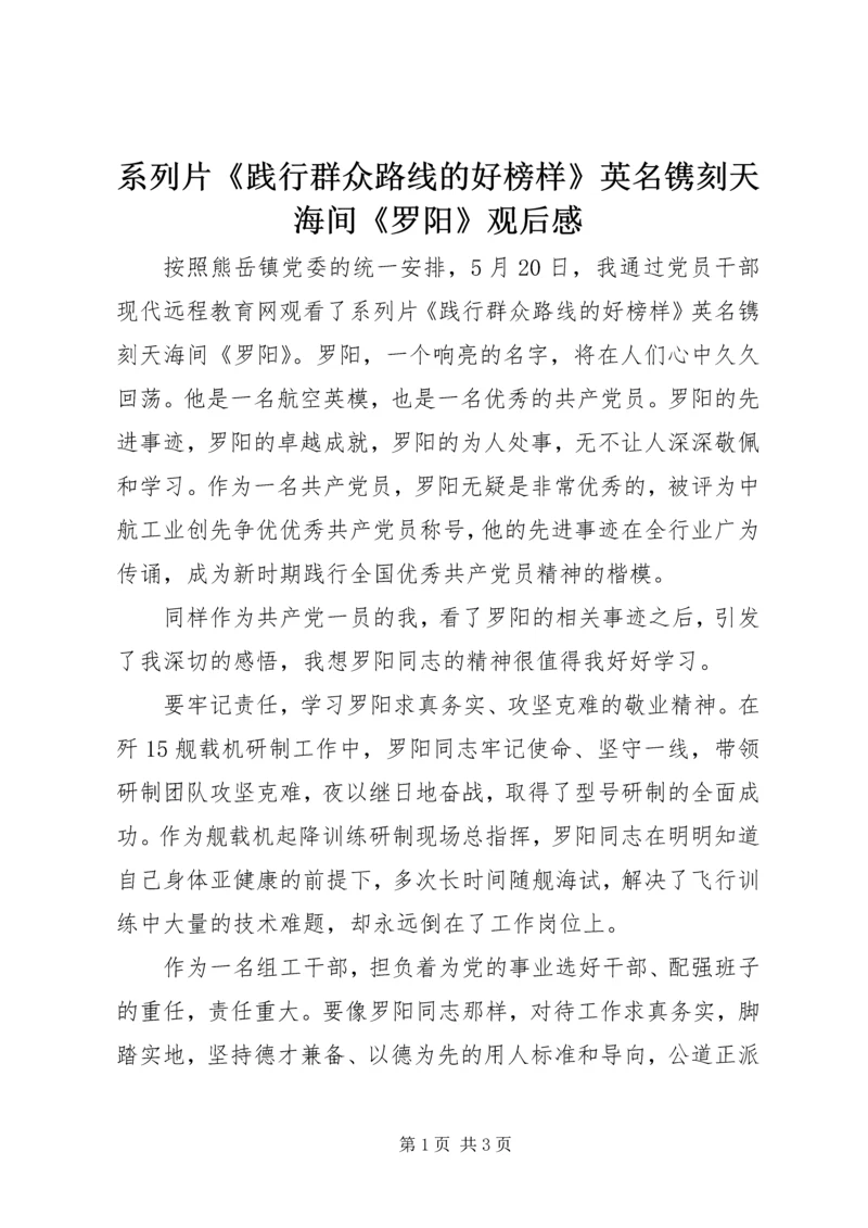 系列片《践行群众路线的好榜样》英名镌刻天海间《罗阳》观后感.docx