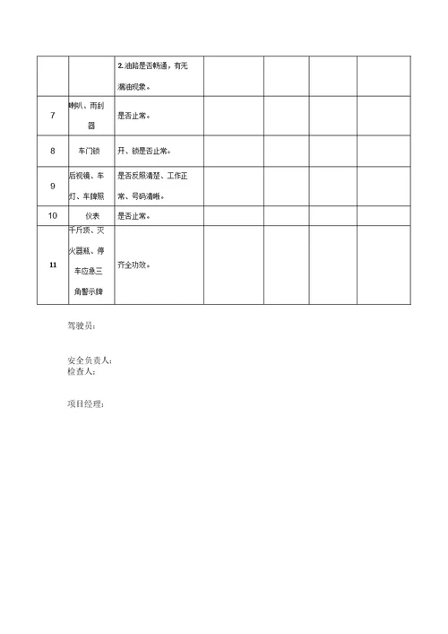 施工车辆安全检查表