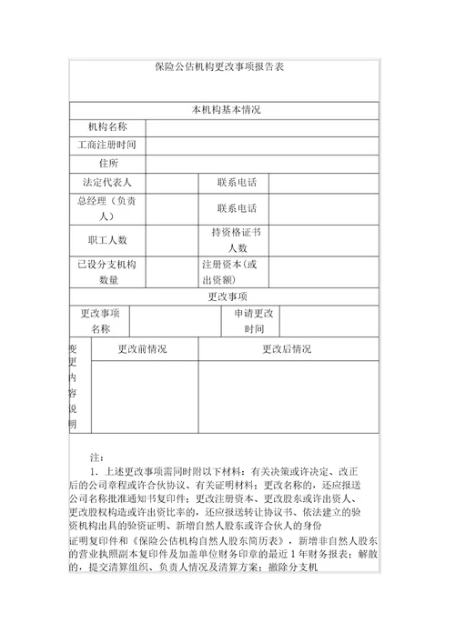 保险公估机构变更事项报告表