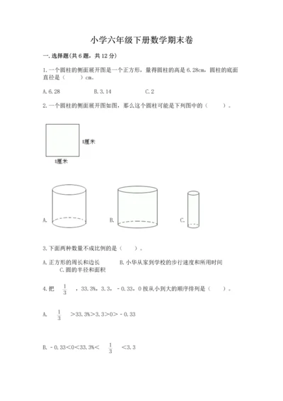 小学六年级下册数学期末卷及参考答案【突破训练】.docx