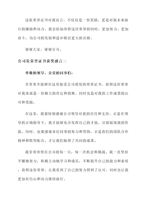 公司发荣誉证书获奖感言