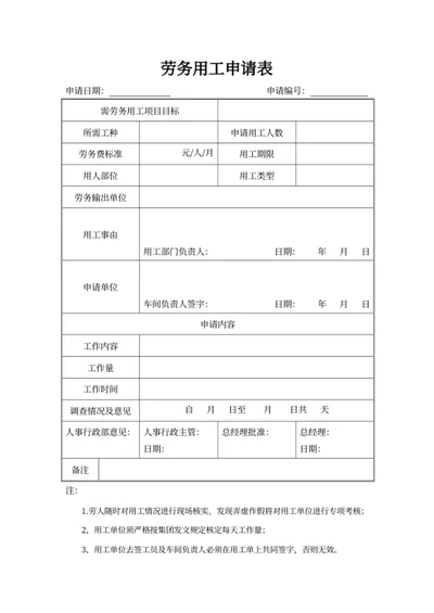 劳务用工申请表