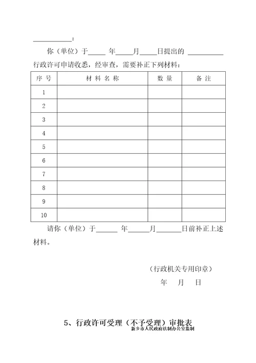 行政许可文书范本