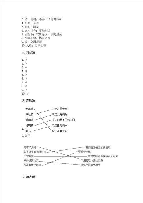部编版三年级上册道德与法治期末测试卷精编答案