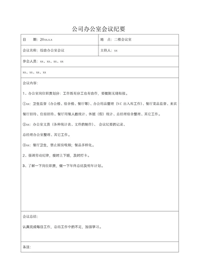 公司办公室会议纪要
