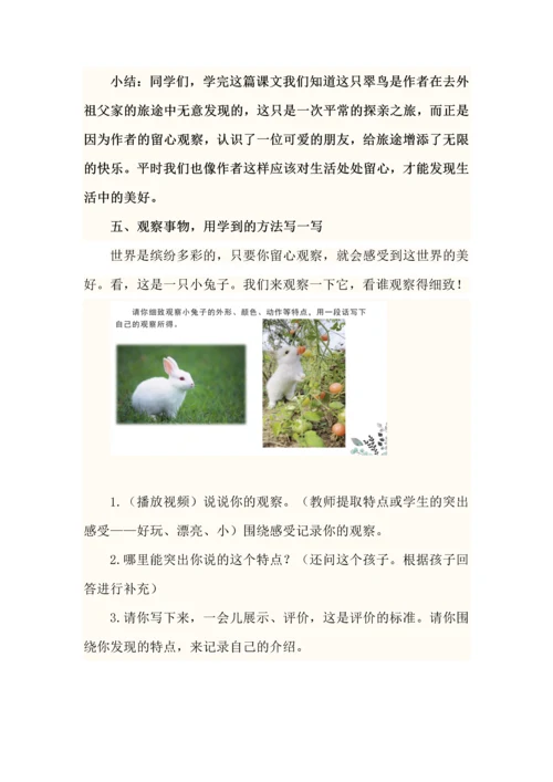 留心观察抓特点--三年级语文上册第五单元《搭船的鸟》教学设计.docx
