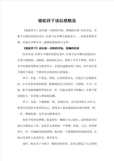 骆驼祥子读后感精选读书心得体会