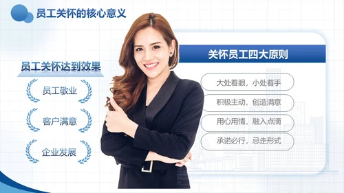 蓝色实拍风商务企业员工关怀体系工作总结PPTmoba