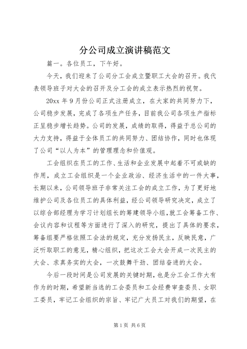 分公司成立演讲稿范文.docx