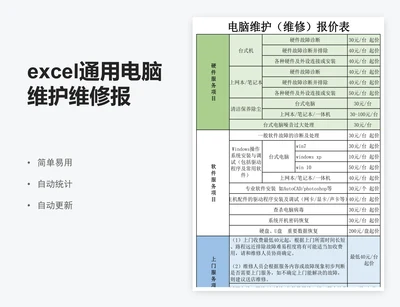 excel通用电脑维护维修报价单表格模板