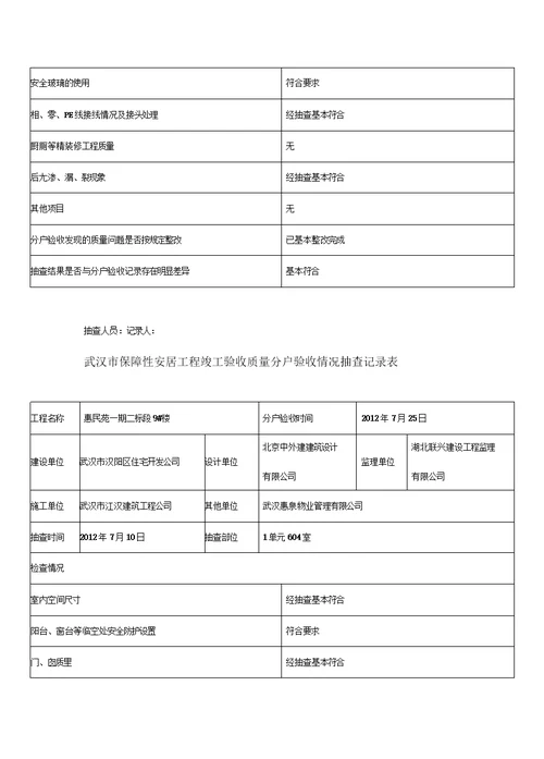 分户验收抽查记录表