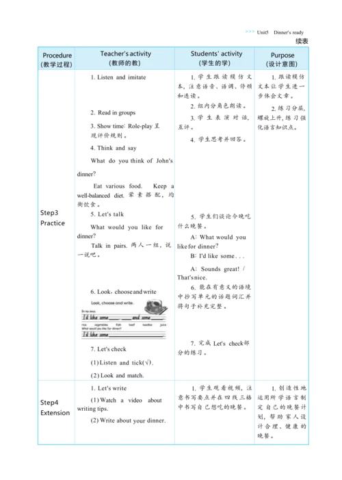 Unit 5 Dinner's ready Part B   Read  and  write 大单