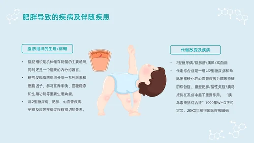 蓝色浅色卡通插画肥胖患者的麻醉管理动态PPT世界防治肥胖日