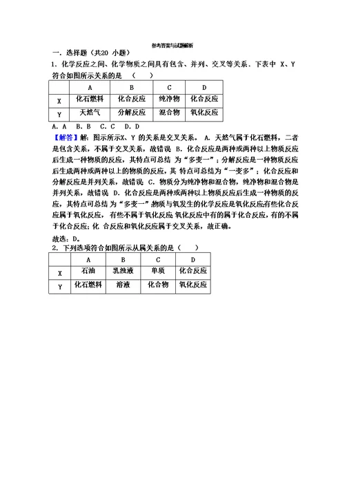 鲁教新版九年级化学第六章第二节中档难度提升题（word有答案）