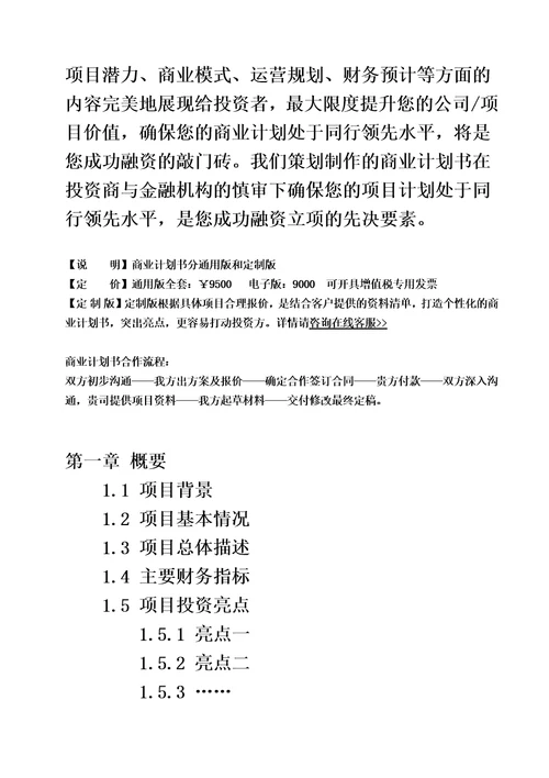 连锁加盟项目商业计划书