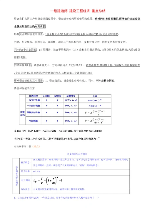 建关键工程经济重点总结