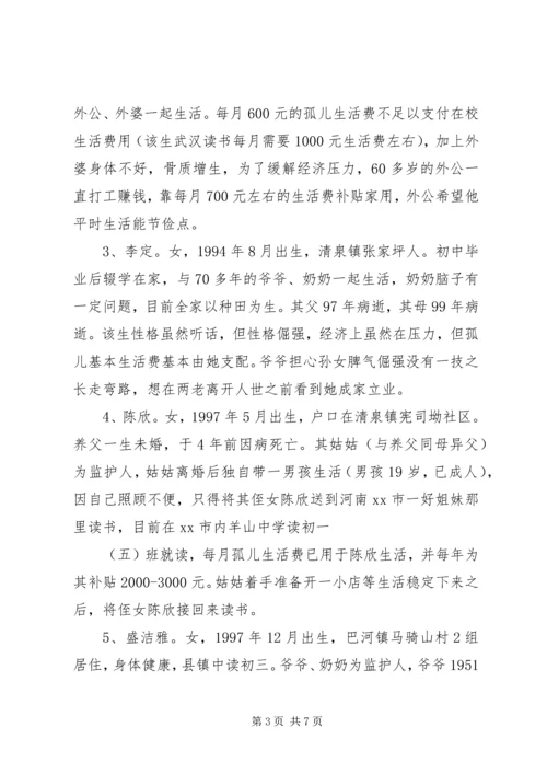 关于对社会散居孤儿基本生活保障情况的调研报告.docx