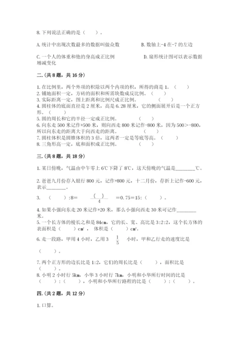 小学六年级数学期末自测题（考点精练）.docx