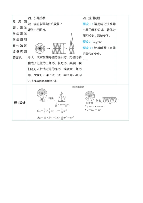 （大单元整体教学）5.4圆的面积（表格式）教学设计 人教版 六年级上册数学
