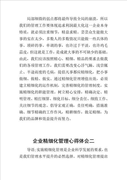 企业精细化管理心得体会