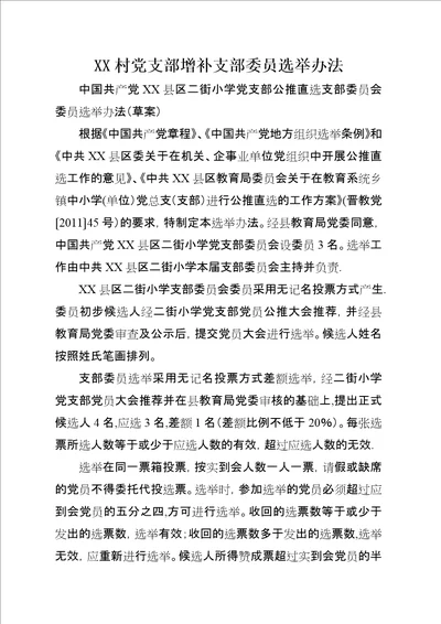 XX村党支部增补支部委员选举办法