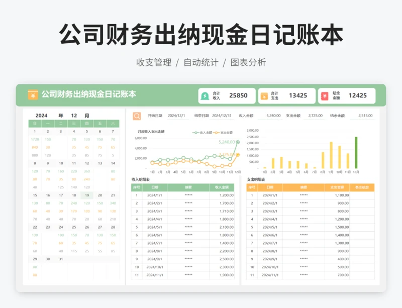 公司财务出纳现金日记账本