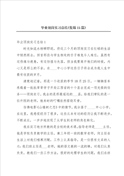 毕业顶岗实习总结集锦15篇