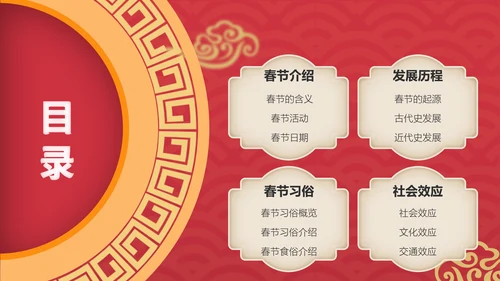 新春快乐红金复古风春节节日介绍PPT模板