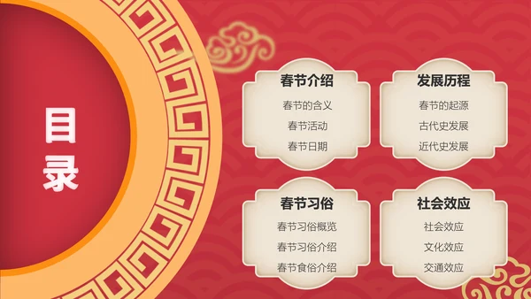 新春快乐红金复古风春节节日介绍PPT模板