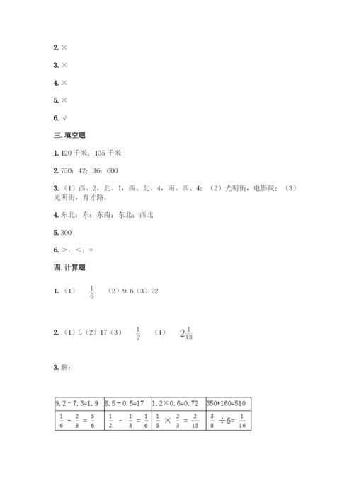 人教版六年级上册数学期中测试卷【网校专用】.docx