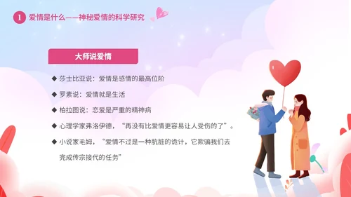 粉色温馨浪漫插画风大学生恋爱心理学课件PPT