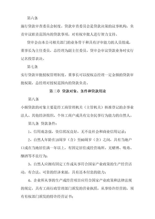 小额贷款公司贷款业务管理规定