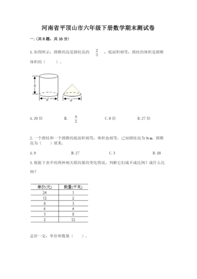 河南省平顶山市六年级下册数学期末测试卷有完整答案.docx