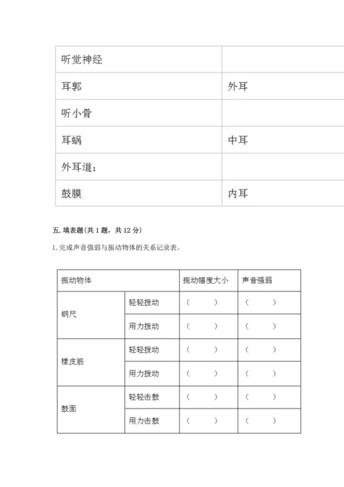 教科版科学四年级上册第一单元声音测试卷word.docx