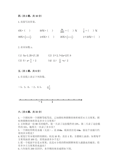 小学六年级数学期末自测题【基础题】.docx