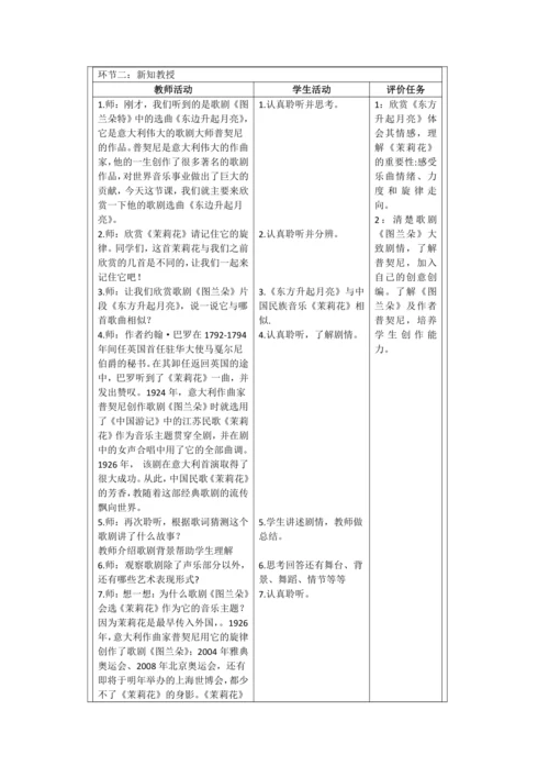 人音版 六年级上册>第1课 欣赏《东边升起月亮》（表格式）
