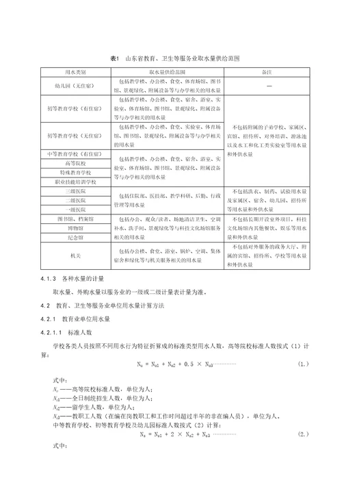 4452山东省教育、卫生等服务业用水定额