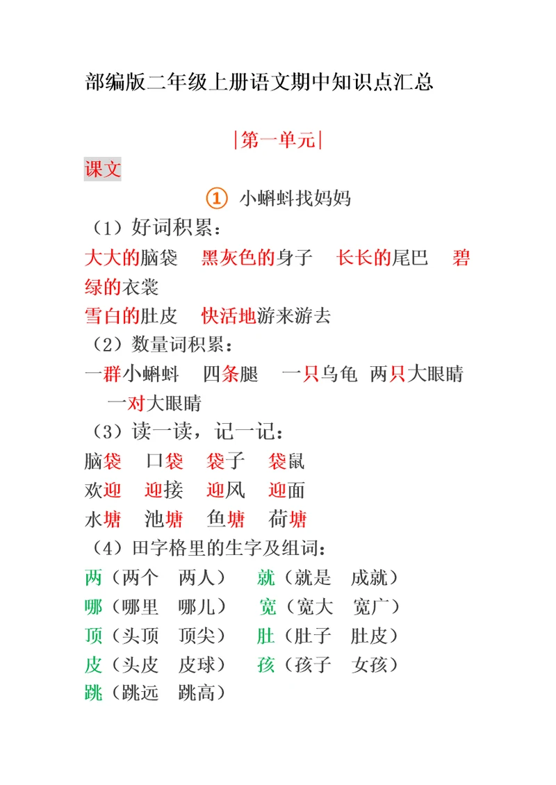 部编版二年级上册语文期末知识点汇总(共59页)