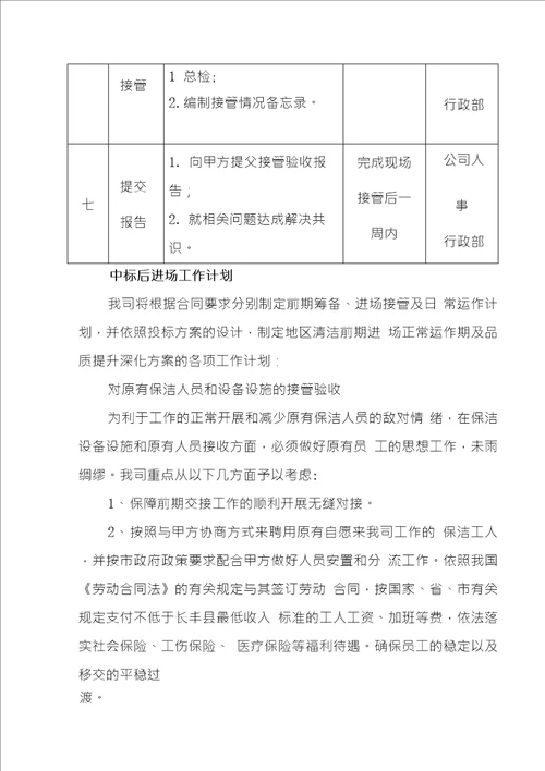 道路环卫清扫保洁项目原有人员的接收和安置设备采购及工作交接方案