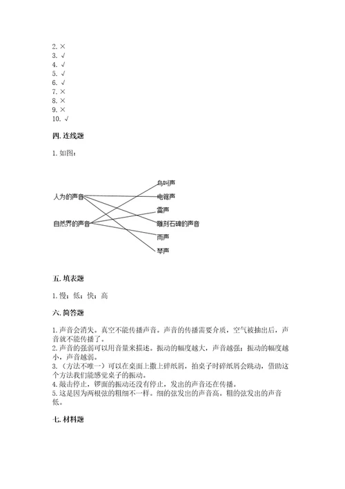 教科版科学四年级上册第一单元声音测试卷（易错题）