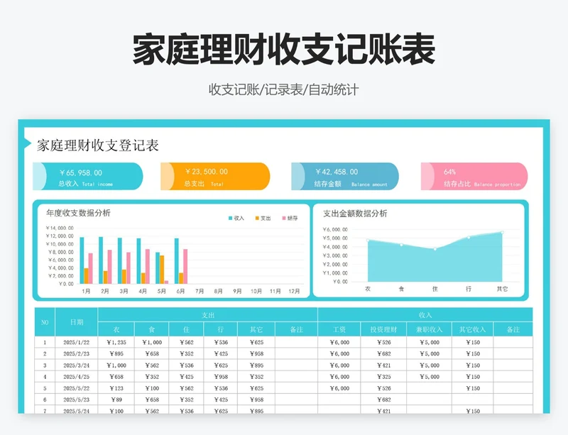 家庭理财收支记账表