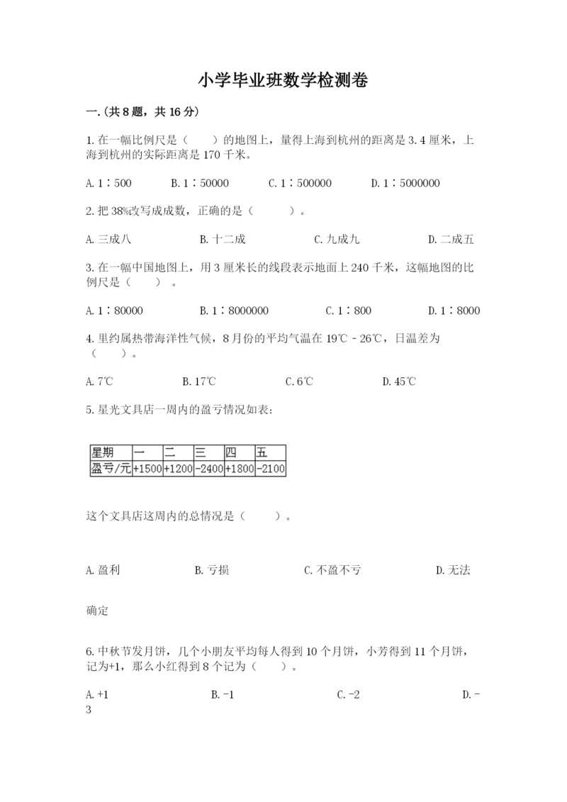 小学毕业班数学检测卷【巩固】.docx