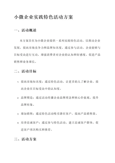 小微企业实践特色活动方案