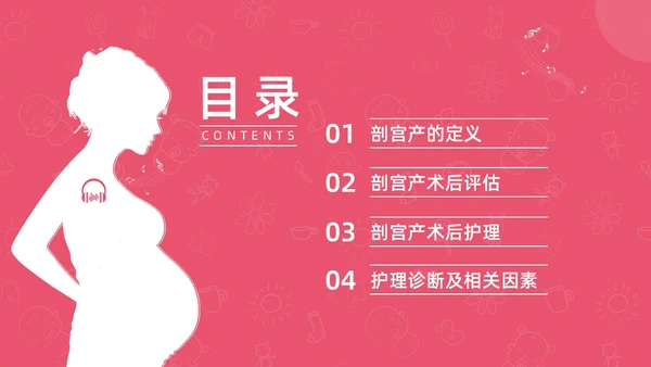 红色水彩简约插画剖宫产术后护理培训PPT课件护理查房