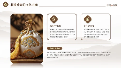 棕色中国风非遗香囊知识PPT模板